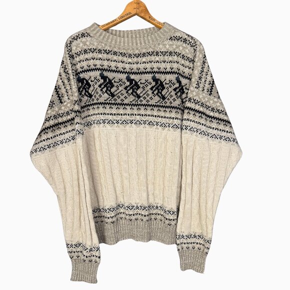 Vintage 90s Nordic Sweater, Fair Isle Knit Pullover, Cabincore Aesthetic, Scandi - Picture 1 of 7